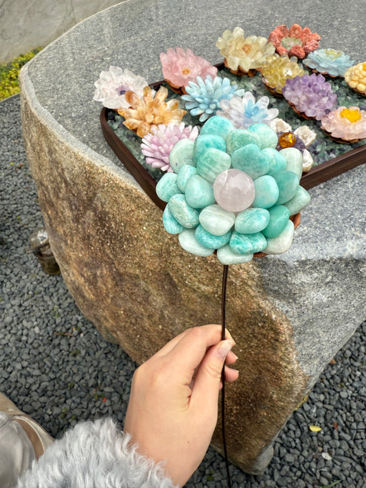 Handcrafted Natural Tianhe Stone Crystal Flower
