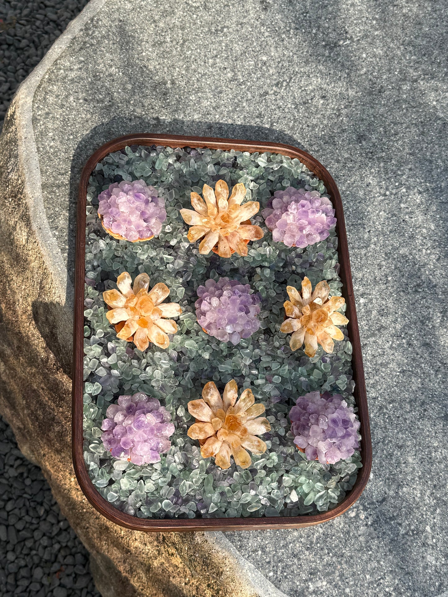 Handcrafted Natural Citrine Rough Stone Striped Crystal Flower