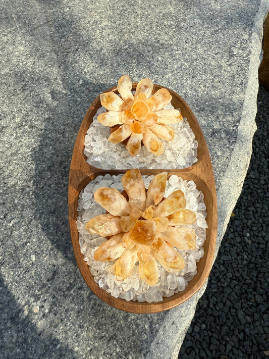 Handcrafted Natural Citrine Rough Stone Striped Crystal Flower