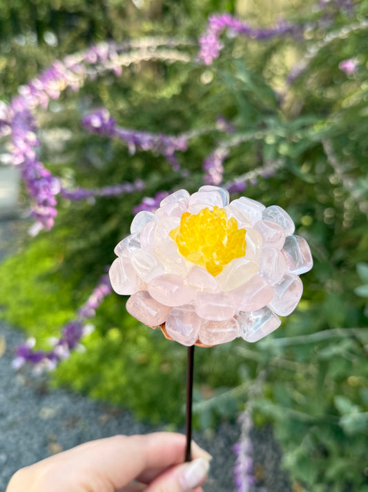 Handcrafted Natural Pink Quartz Crystal Flower