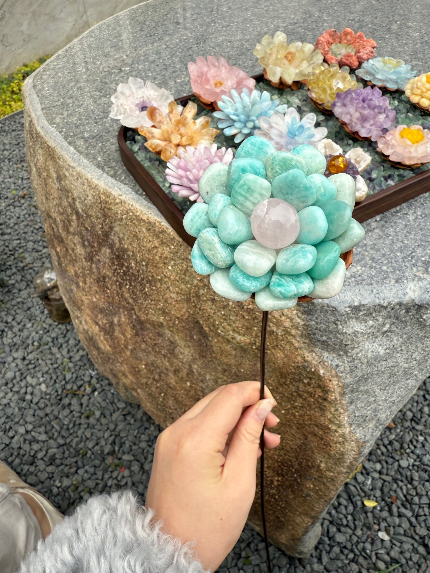 Handcrafted Natural Tianhe Stone Crystal Flower