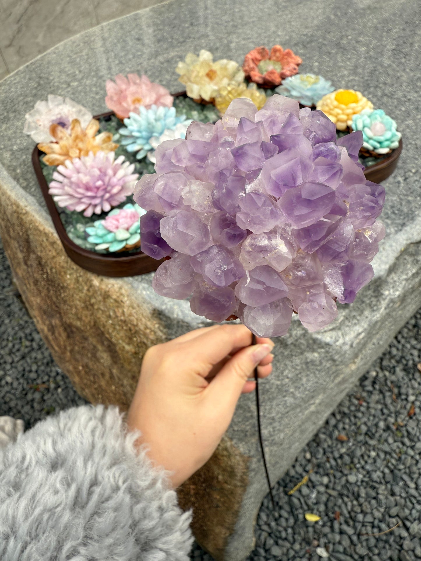 Handcrafted Natural Amethyst Rough Crystal Flower