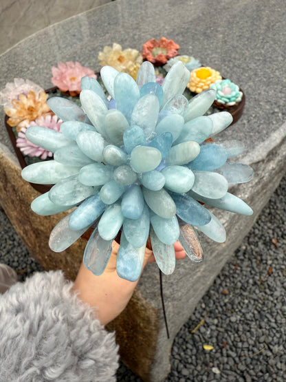 Handcrafted Natural Aquamarine Striped Crystal Flower