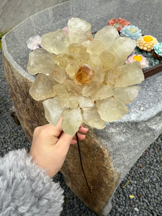 Handcrafted Natural Citrine Rough Crystal Flower