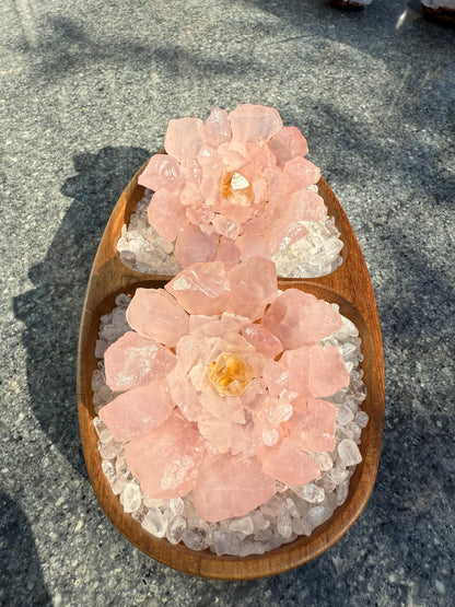 Handcrafted Natural Pink Quartz Rough Stone Flower