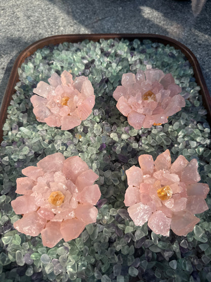 Handcrafted Natural Pink Quartz Rough Stone Flower