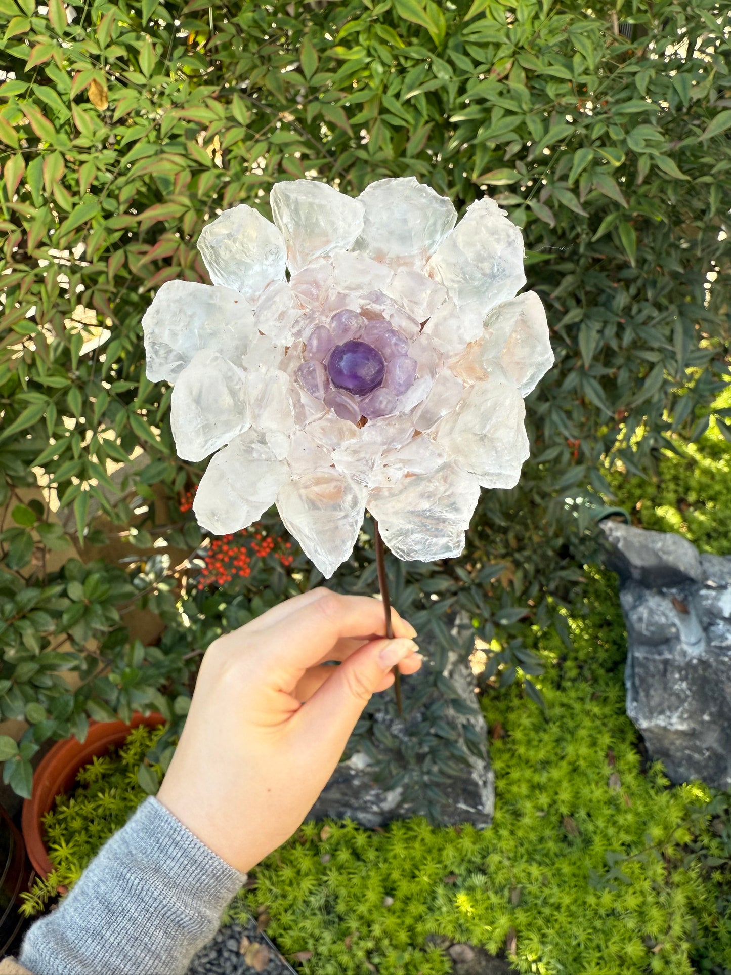 Handcrafted Natural Clear Quartz Rough Flower