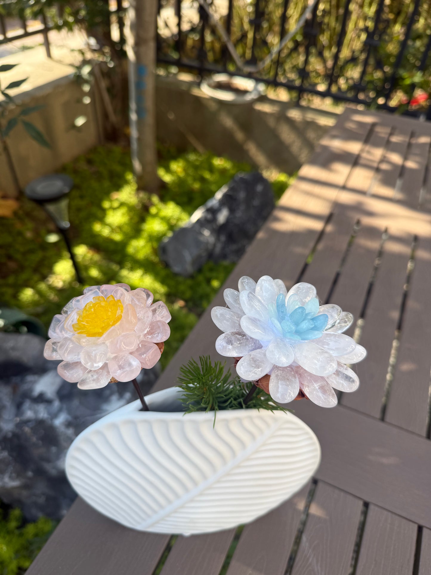 Handcrafted Natural Pink Quartz Crystal Flower
