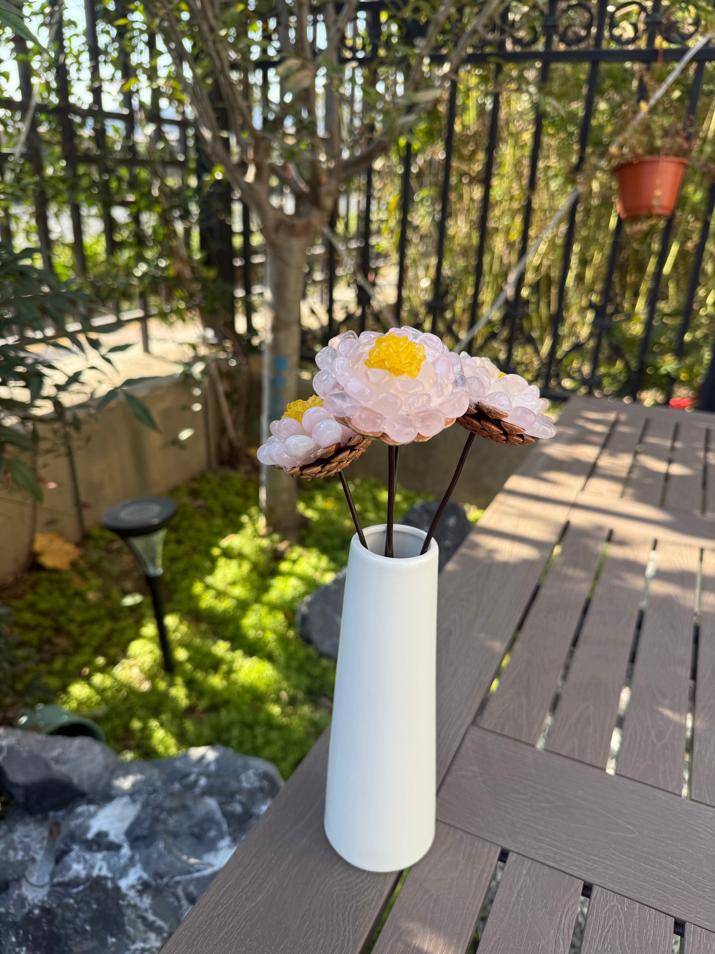 Handcrafted Natural Pink Quartz Crystal Flower