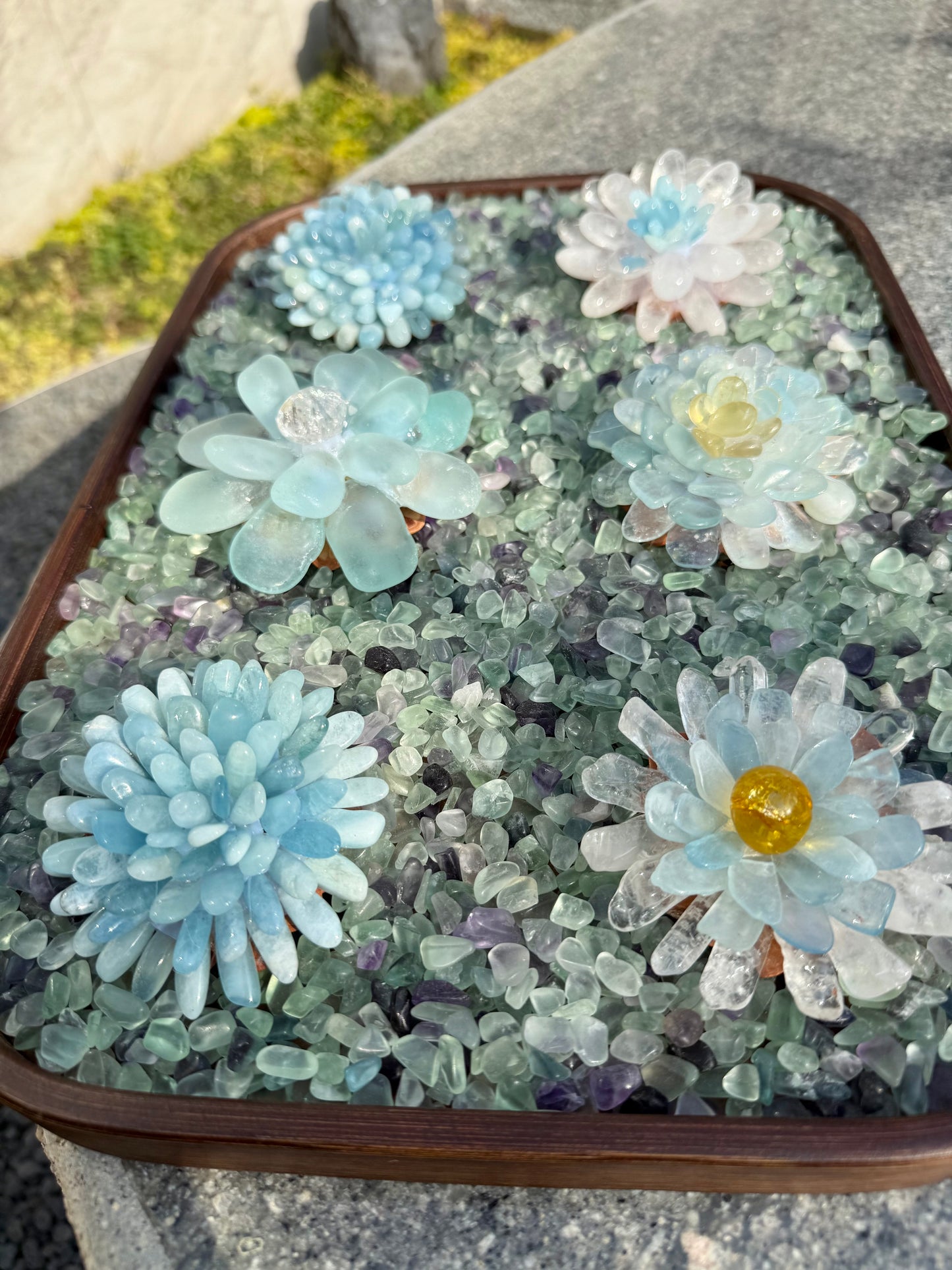 Handcrafted Natural Aquamarine Striped Crystal Flower