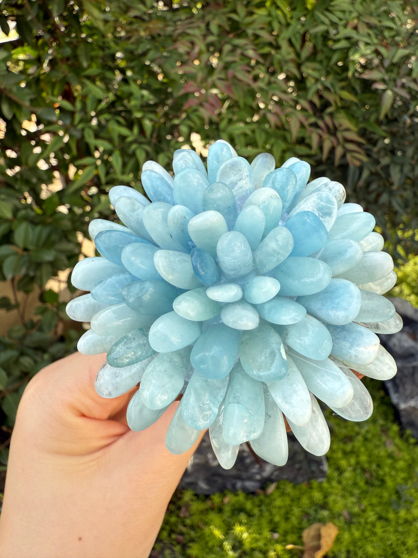 Handcrafted Natural Aquamarine Striped Crystal Flower