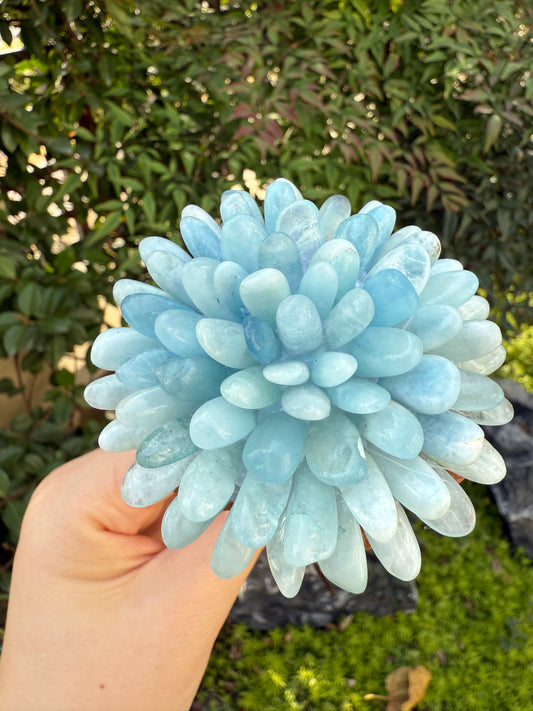 Handcrafted Natural Aquamarine Striped Crystal Flower