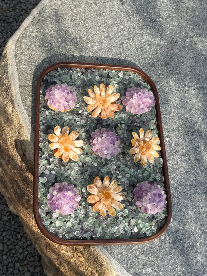 Handcrafted Natural Citrine Rough Stone Striped Crystal Flower