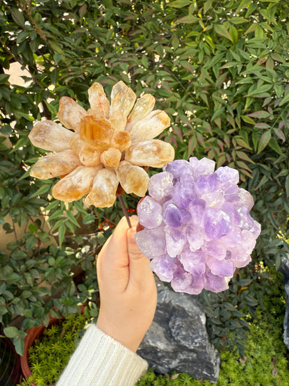 Handcrafted Natural Citrine Rough Stone Striped Crystal Flower