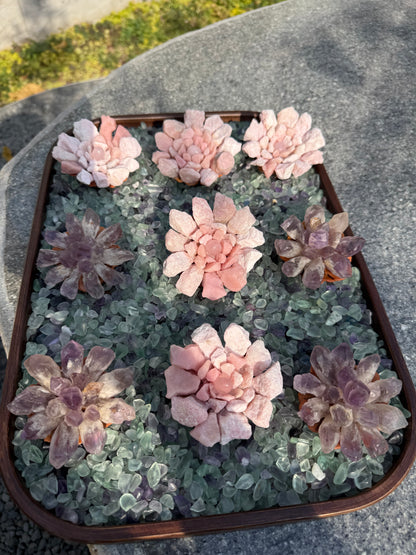 Handcrafted Natural Rose Quartz Crystal Flower