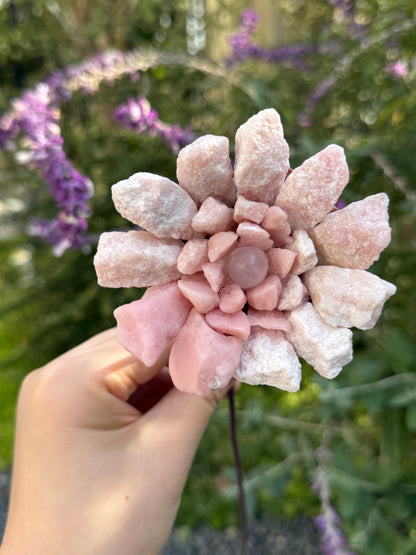 Handcrafted Natural Rose Quartz Crystal Flower