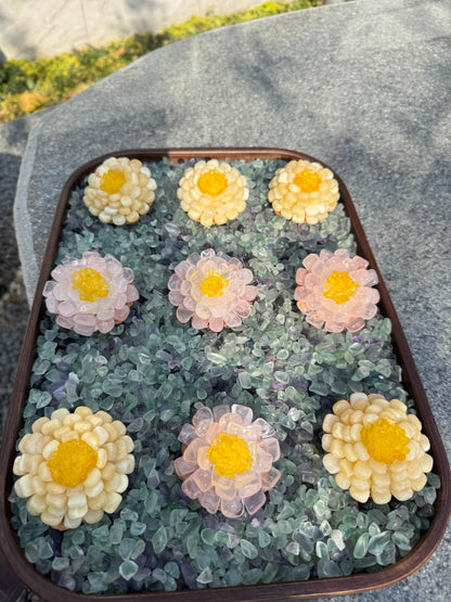 Handcrafted Natural Pink Quartz Crystal Flower