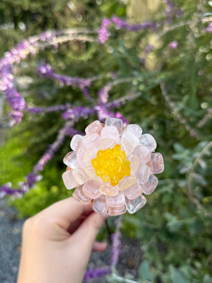 Handcrafted Natural Pink Quartz Crystal Flower